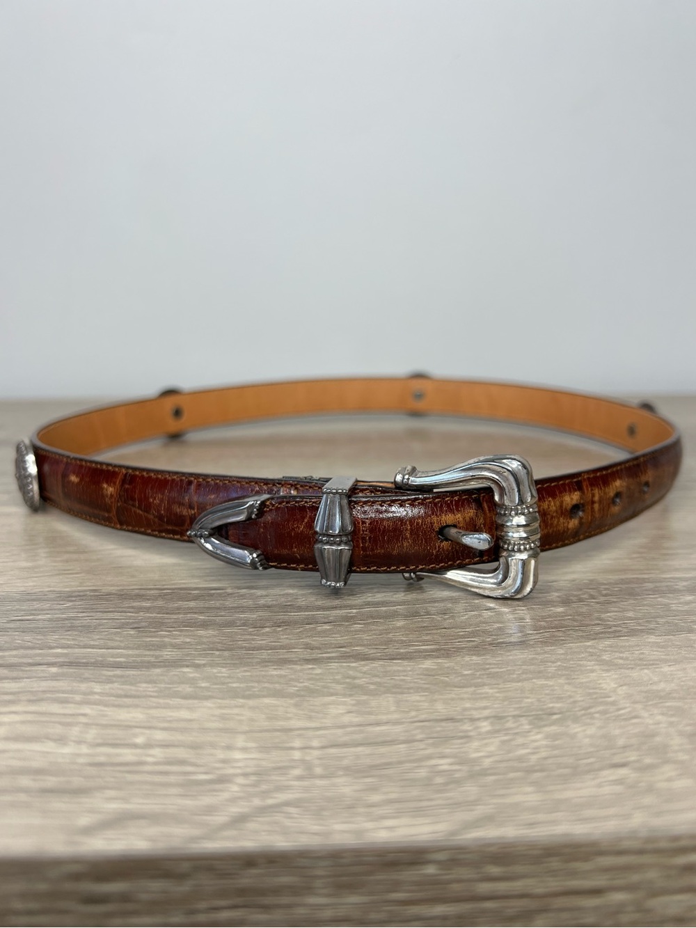 Vintage Brighton Croc Embossed Leather Accent Belt Women’s Small Western Boho